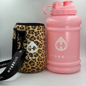 HydroJug 73oz Pink Bottle with Leopard Print Insulated Sleeve and Black Strap